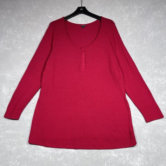Torrid Henley Top Womens Plus Size 3X Red Light Weight Rib Long Sleeve Shirt - Picture 1 of 10